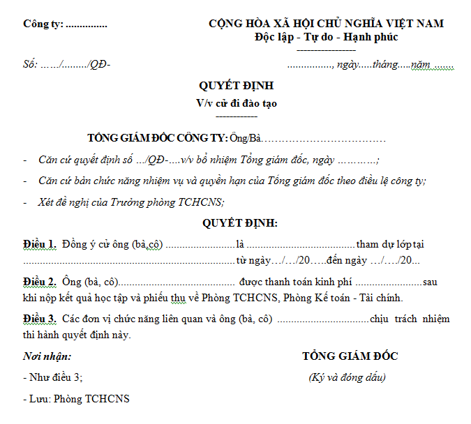 Quyết định cử đi đào tạo mới nhất, tải miễn phí ngay!