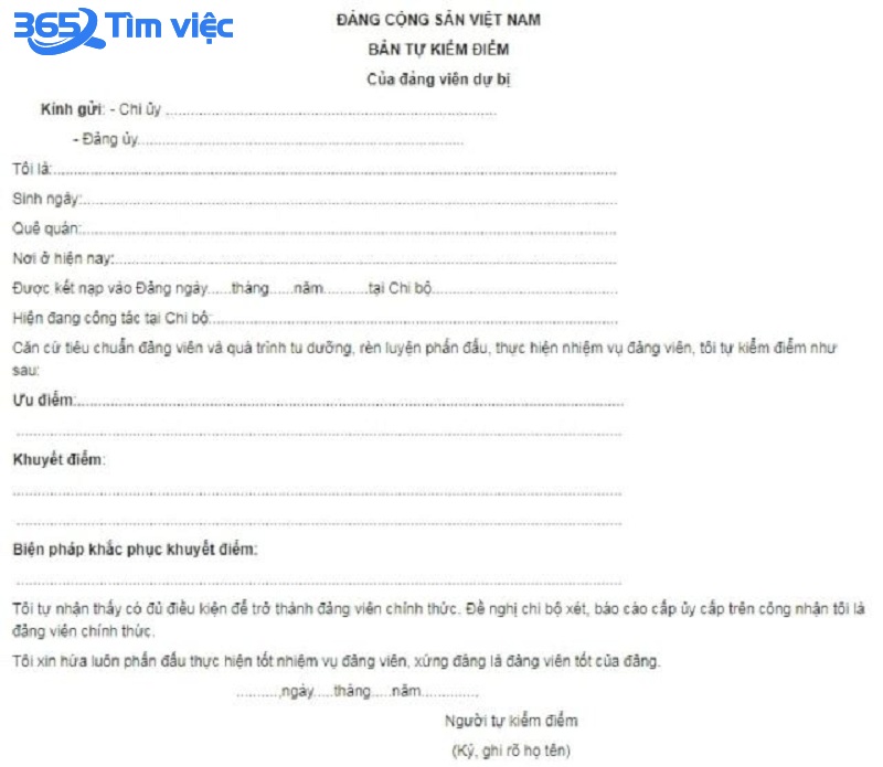 Bản tự kiểm điểm của Đảng viên dự bị là gì? Cách viết như thế nào?